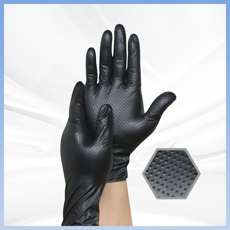 OEM Przemysłowa rękawiczka mechaniczna Diamentowa uchwyt teksturowana rękawiczka Custom Pattern Box Black Custom Mechanical Rubber Gloves Nitril